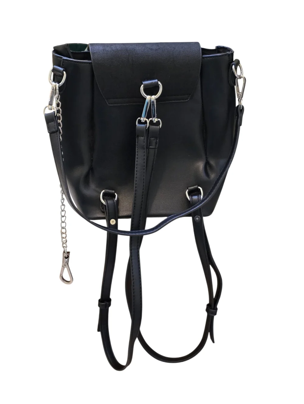 Lulus Faux Leather Black Convertible Mini Backpack Handbag Silver Tone Detail OS